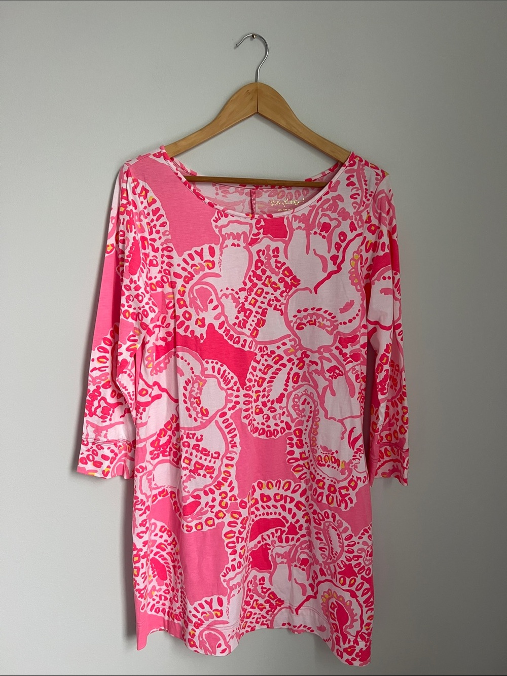 Lilly Pulitzer | Marlowe Dress Pink & White Boatneck 100% Pima Cotton Size Large